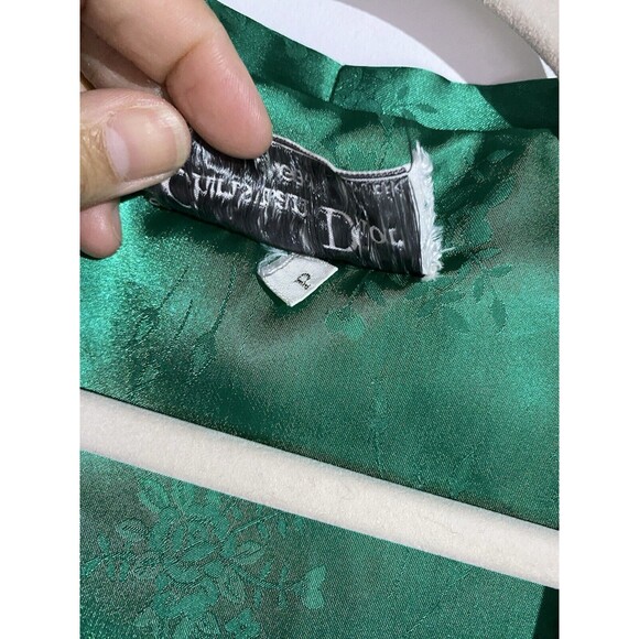 Vtg Christian Dior Satin Robe Women P Green Floral Christmas Sexy Romantic USA - Picture 6 of 15